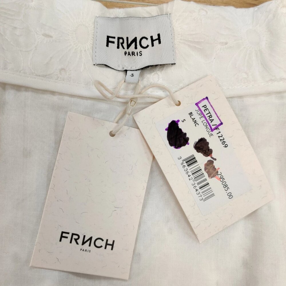 NEW FRNCH Petra Skirt White Floral Cotton Eyelet Belt Accent Button Front Small - Picture 9 of 11